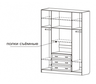 Шкаф для платья и белья четырехдверный с тремя ящиками  с двумя зеркалами 